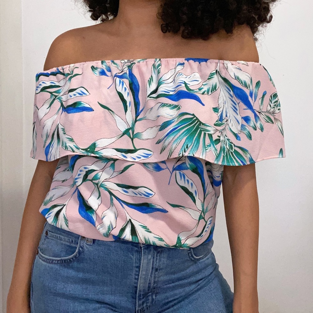 Tropical Print Off-the-Shoulder Blouse